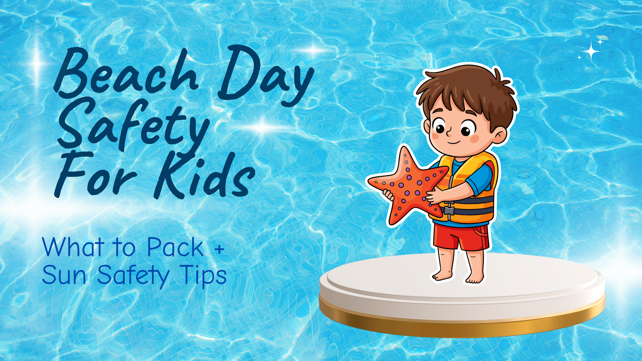 Kids practicing beach day safety with sun hats and rash guards